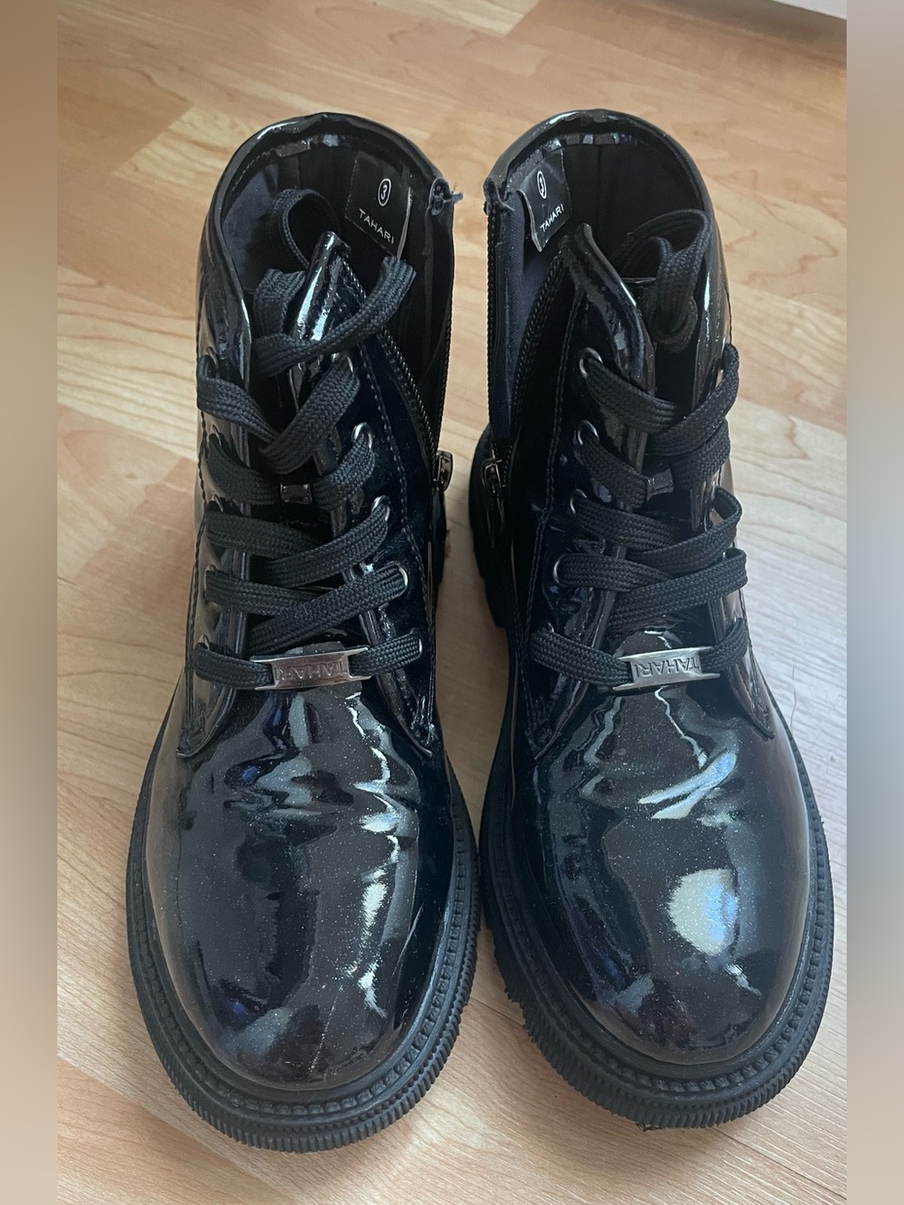 Tahari girls Black Patent Combat Boots-3 size